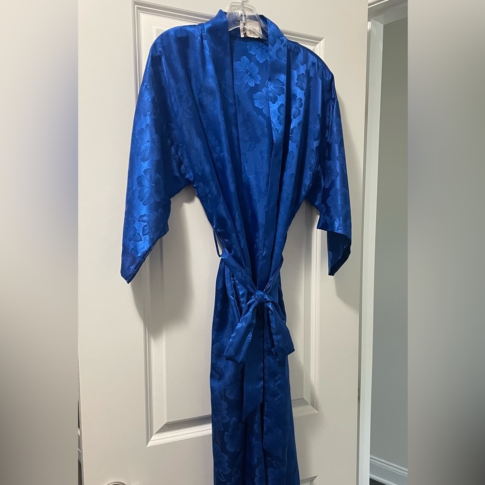 Women’s Royal Blue Kimono Silky Robe - Size Small